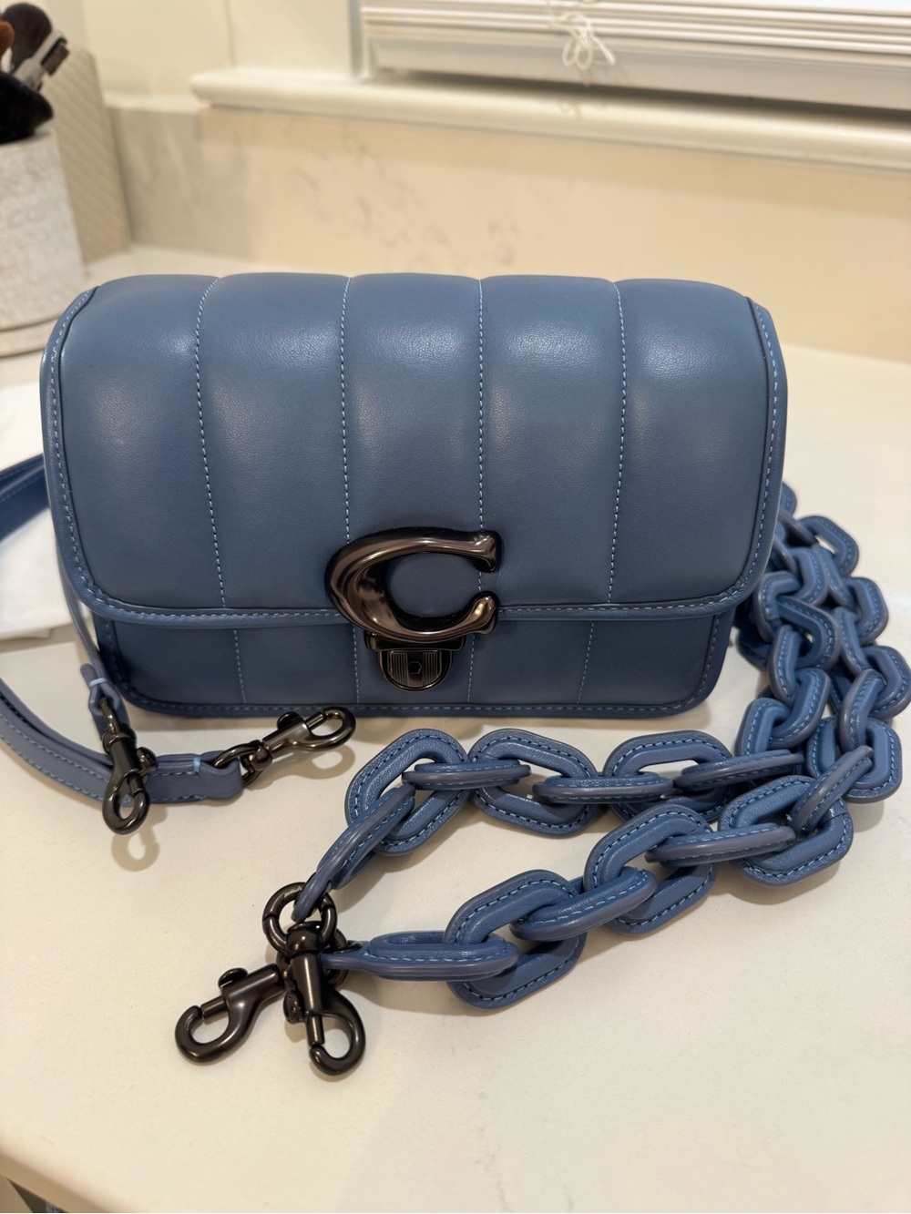 Coach Quilted Dusty Blue Mini Crossbody with 2 straps